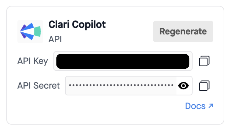 Clari Copilot API integration card